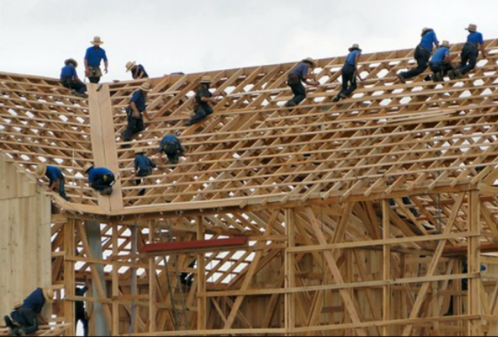 Amish community barn-raising.
